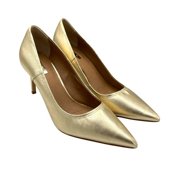 Tahari Peyton Metallic Gold Leather Pointed Toe Stiletto Heel Classic Pumps - Picture 3 of 11